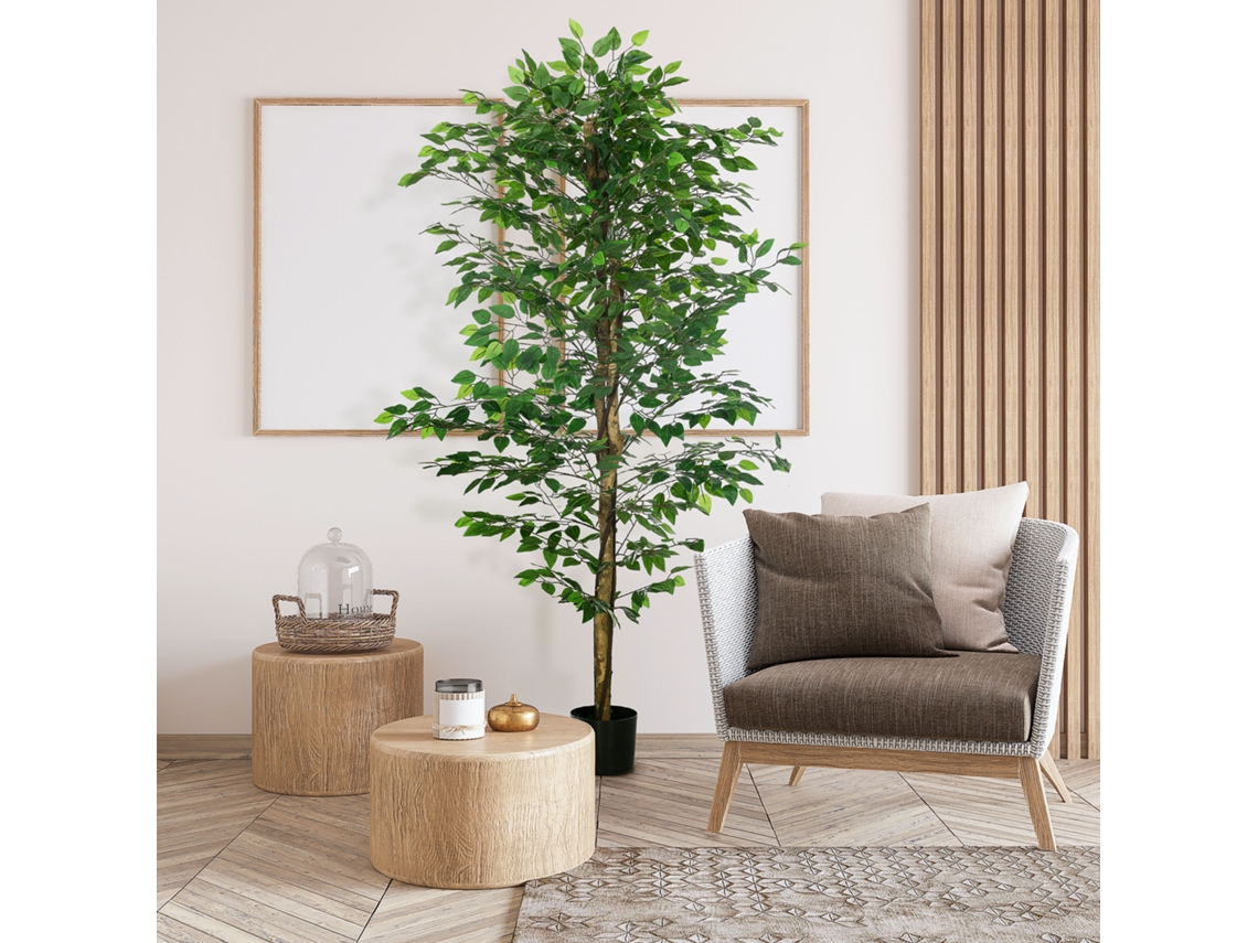 Ficus Sintético Com 1260 Folhas E Troncos Naturais De 180 Cm Para Decoração Verde - Planta Artificial