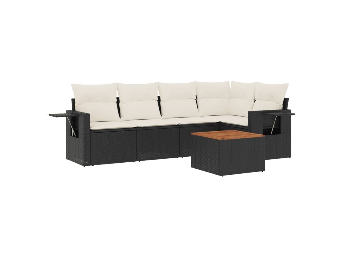 Conjunto 6 sofás de jardim c/ almofadões VIDAXL vime PE preto