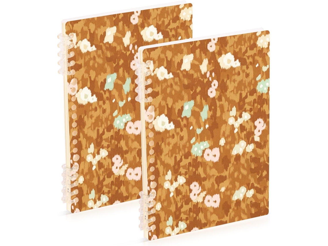 Conjunto de 2 Cadernos Espiral A5 Estampa Floral 21,1 X 14,5 Cm Capa Dura 60 Folhas para Trabalho e Sala Aul
