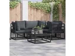 Vidaxl Conjunto De Sofá De Jardim Com Almofada 5 Pcs Preto Alumínio