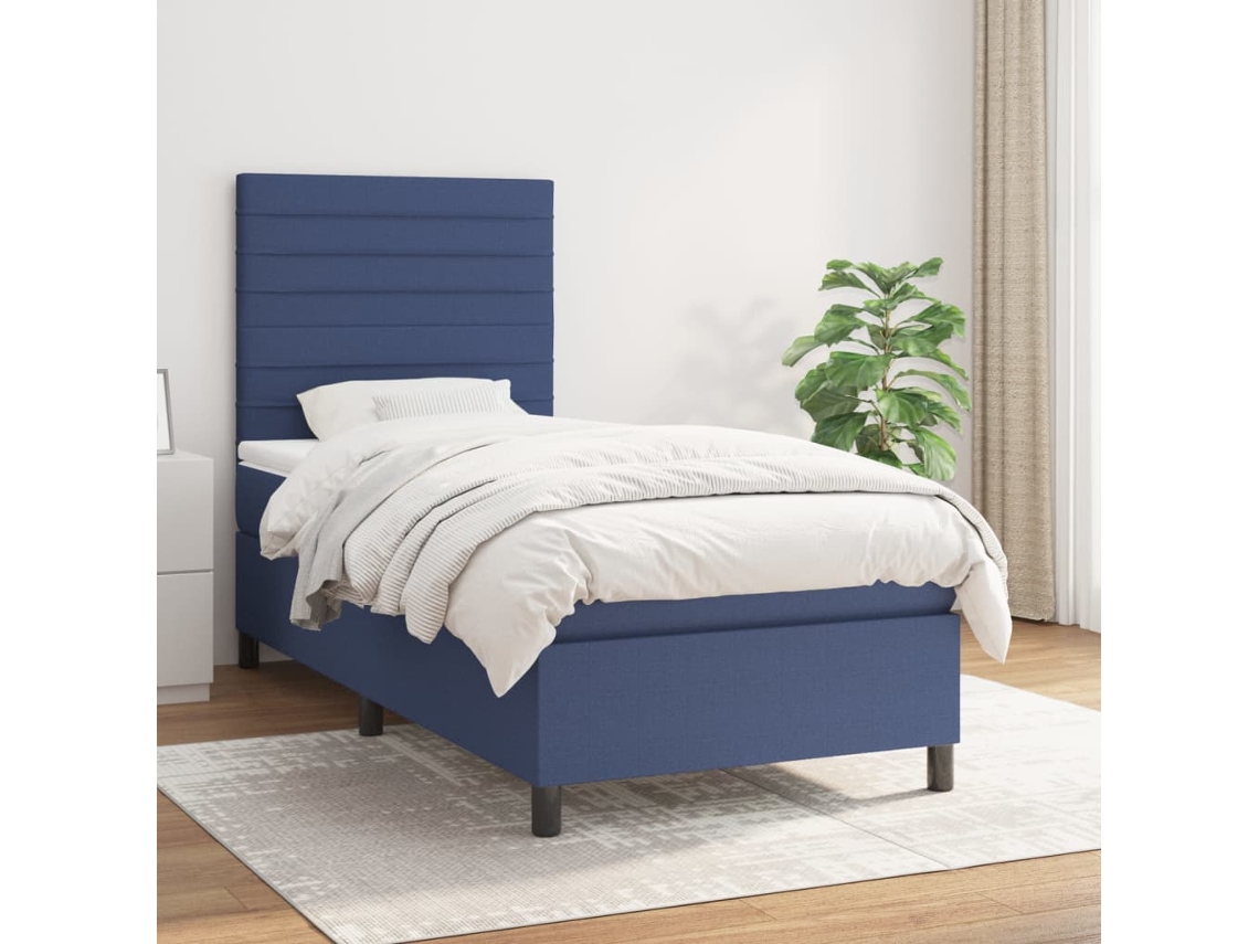Cama Com Molas/colchão 90x190 Cm Tecido Azul