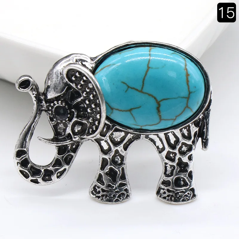 Colar com Pingente de Elefante em Cristal Natural , Broche de Elefante Vintage MDUG (turquesa Azul)