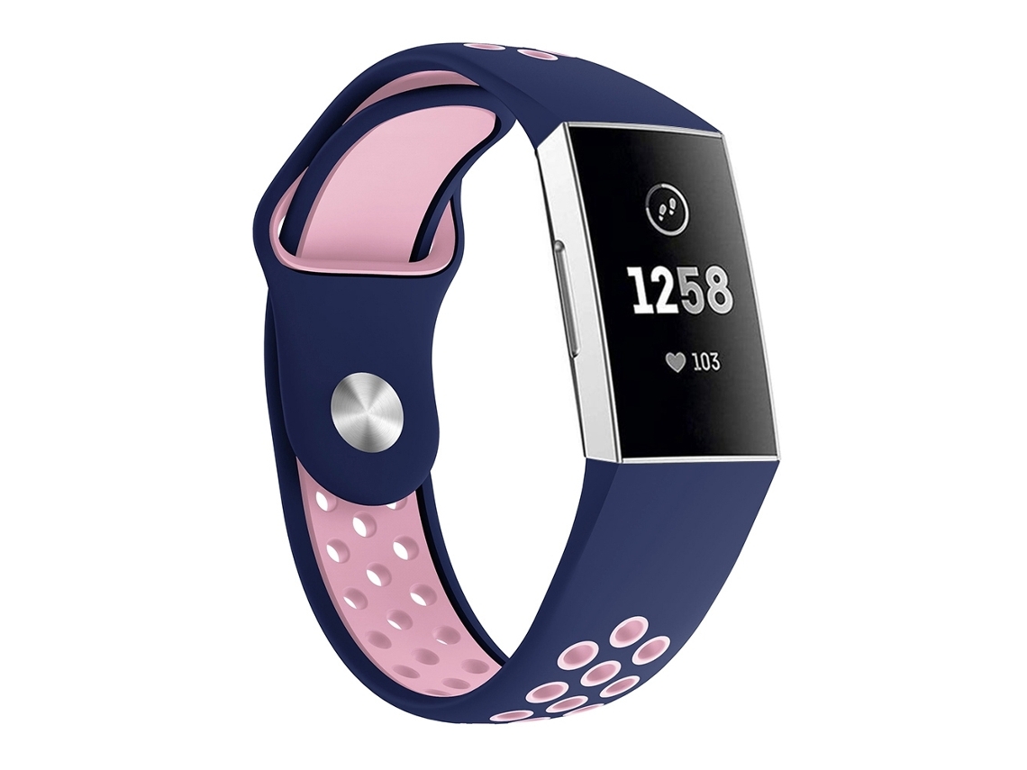 Bracelete de relógio de silicone com furo redondo de duas cores para Fitbit Charge 3, tamanho da Bracelete: 130-195 mm (rosa azul)