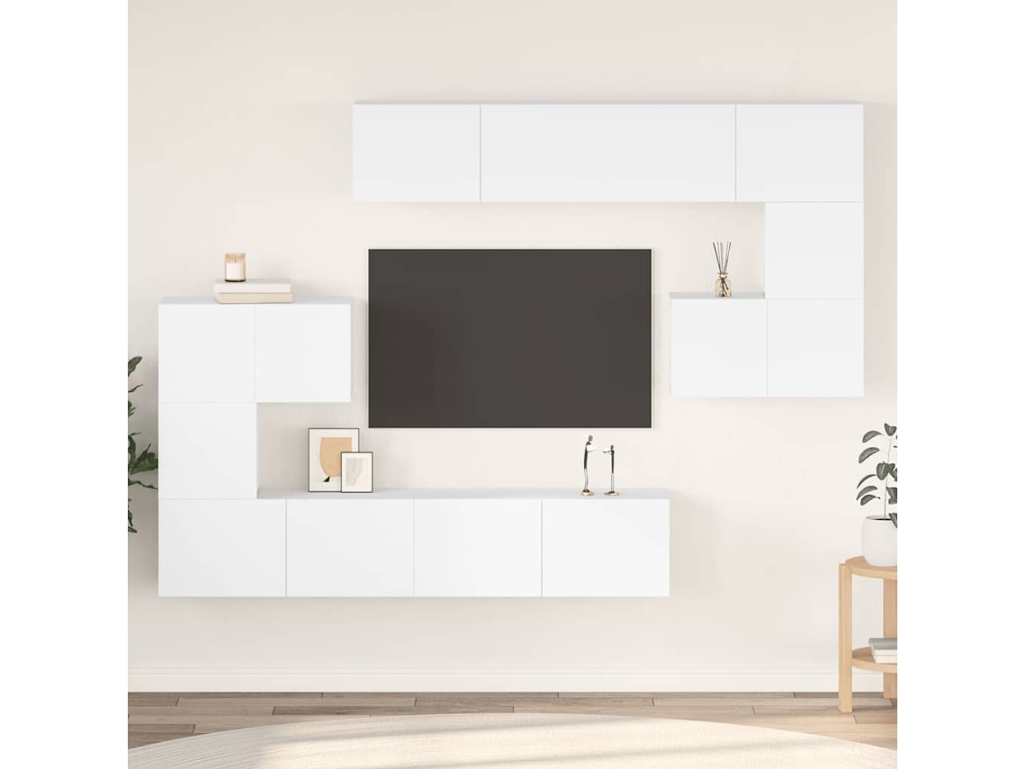 Vidaxl 8 Pcs Conjunto De Móveis De Tv Derivados De Madeira Branco