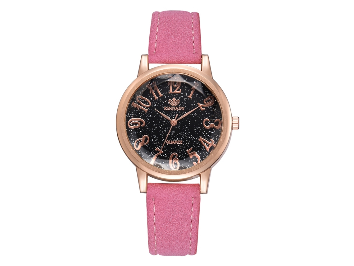 Relógio Feminino Digital Clássico de Moda com Pulseira de Couro Pu Quartz Rosa