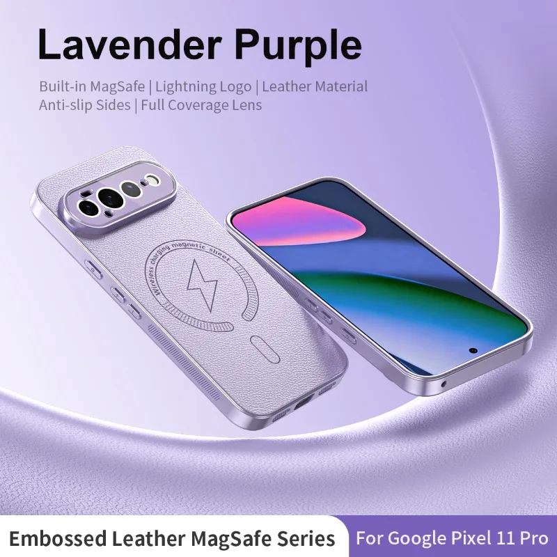 Capa Magnética Para Celular Em Couro Fosco Texturizado (roxa) Para Google Pixel 10 Pro Com Carregamento Sem Fio.