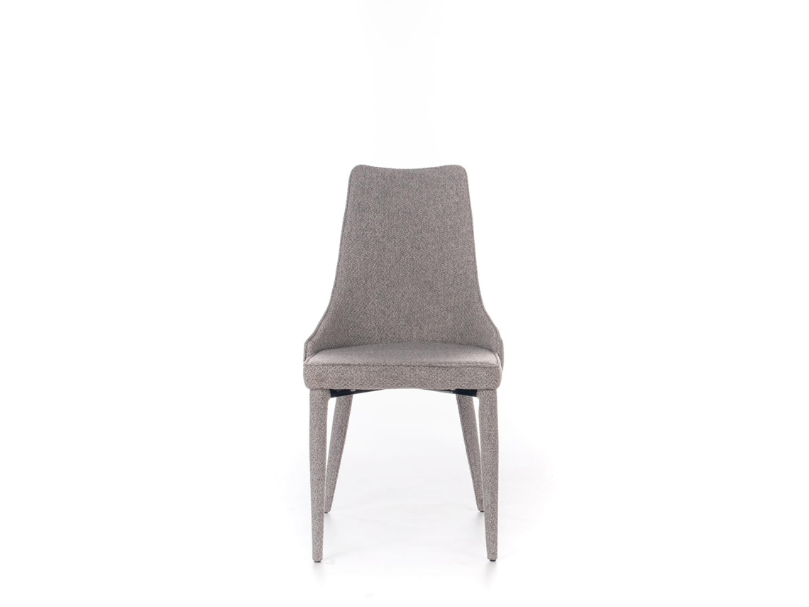 Cadeira Myriam Estofada Em Tecido Cinza Com Estrutura De Metal Pintado - Design Elegante E Refinado Para A Sala De Jantar.