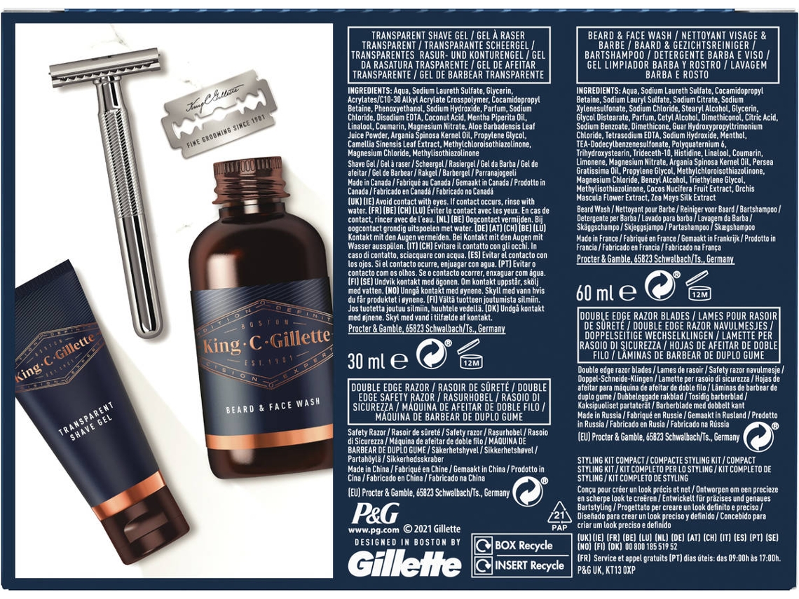 Coffret KING C. GILLETTE Gel Lavagem Barba e Rosto + Gel Barbear