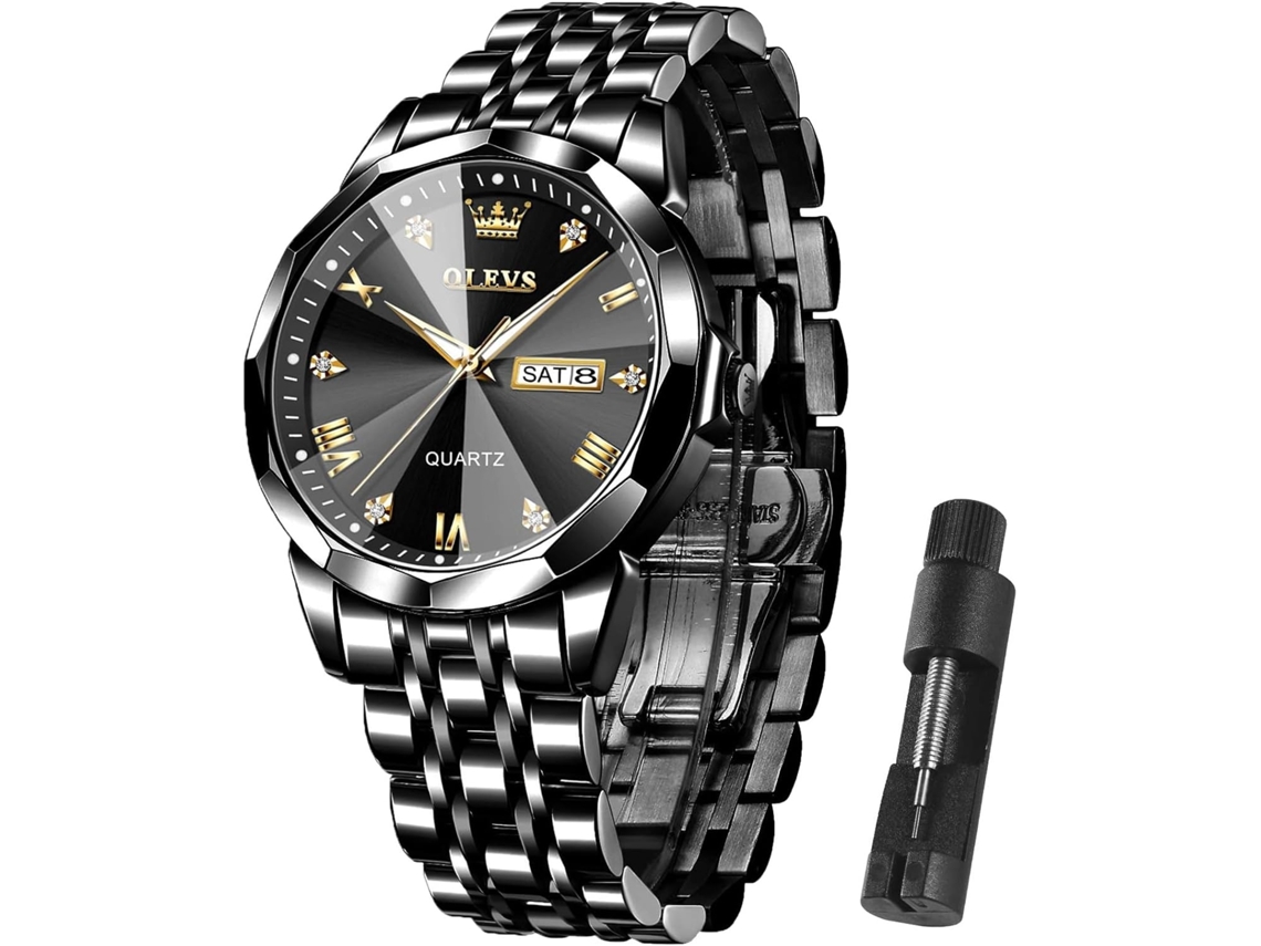 Lurelia Relógio Masculino, Movimento De Quartzo, Luminoso, Detalhes Com Strass, Aço Inoxidável, Resistente À Água 30m