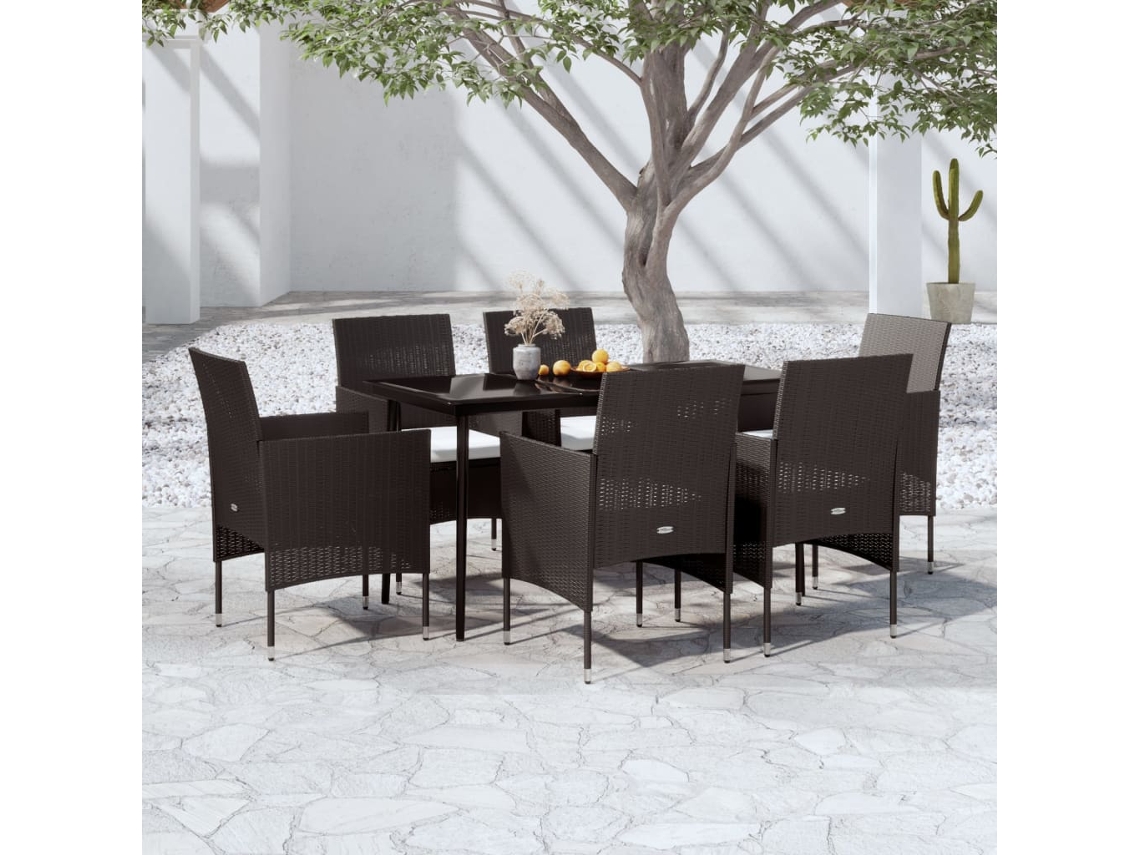 Vidaxl 7 Pcs Conjunto De Jantar Para Jardim Com Almofadões Preto