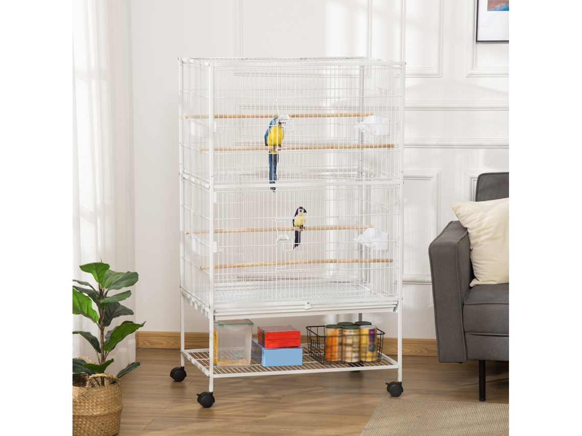 Comedouro Para Pássaros, 78 X 52 X 132 Cm, Aço, Madeira, Branco