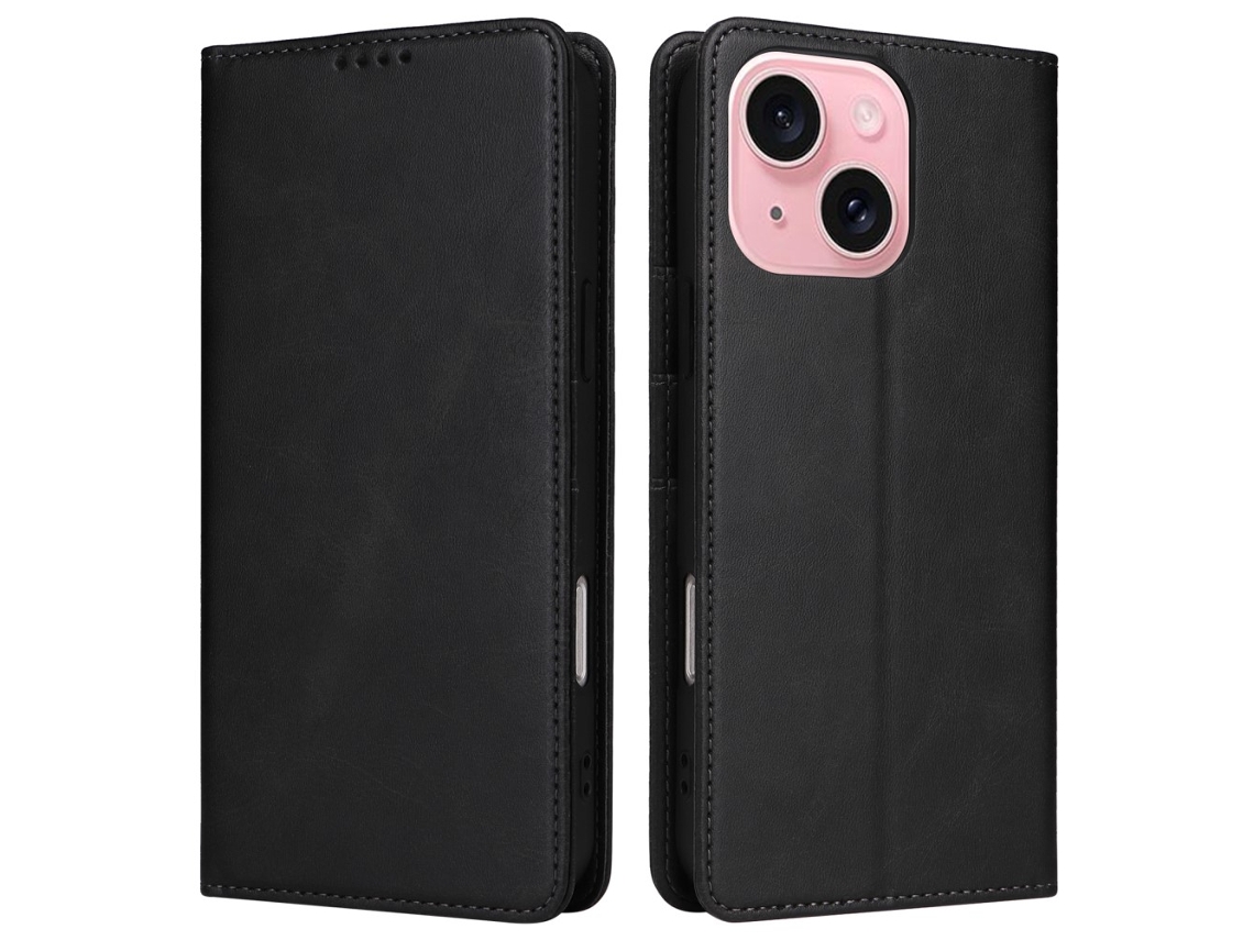 Capa Bloqueio Rfid Para Iphone 15 Pele Sintética Preto