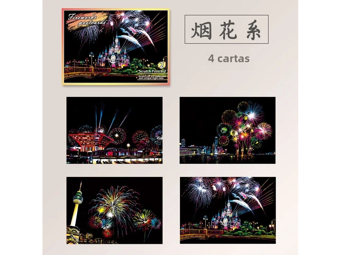 (fogos De Artifício) Faça Você Mesmo: Brinquedo Infantil De Pintura Raspada Com Tema De Paisagem Urbana E Arquitetura,com 4 Peças,representando