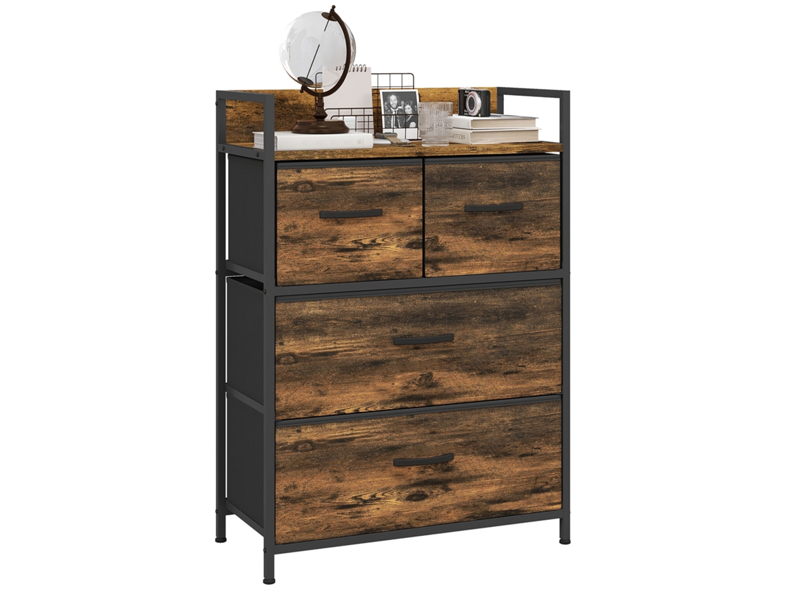 Cômoda Estofada Com 4 Gavetas Dobráveis E Estrutura De Aço, Estilo Industrial Para Sala De Estar, 60x29x85 Cm, Marrom Rústico