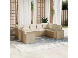 Vidaxl 9 Pcs Conjunto De Sofás P/ Jardim Com Almofadões Vime Pe Bege