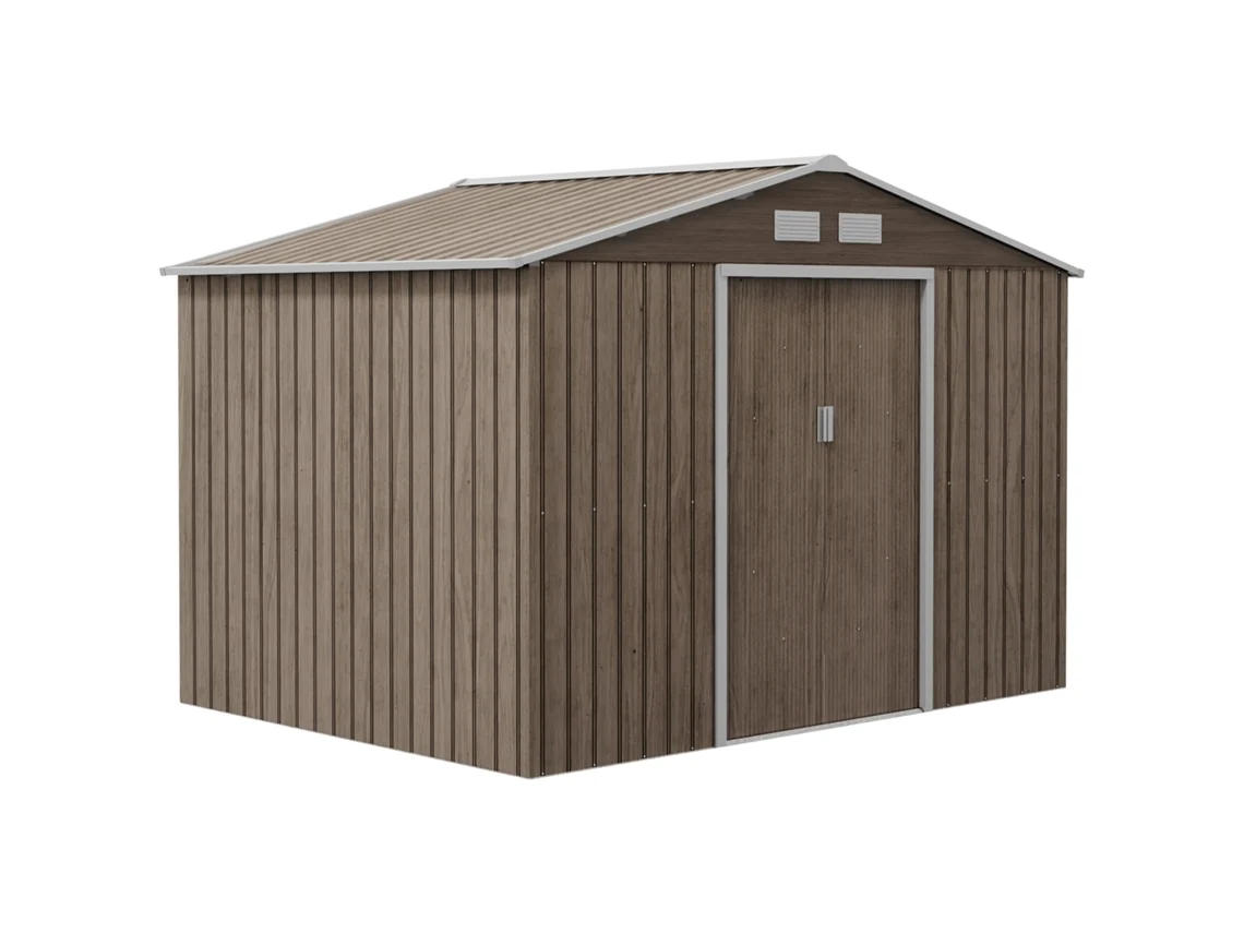 Depósito de Ferramentas em Aço com Ventilação e Portas de Correr, 277x195x192cm, Castanho Claro CHEZMOI | CHEZMOI