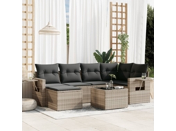 Vidaxl 7 Pcs Conj. Sofás Jardim Com Almofadões Vime Pe Cinzento-claro