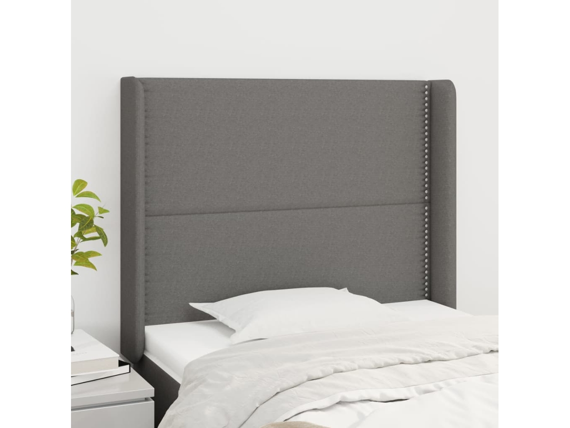 Vidaxl Cabeceira Cama C/ Abas Tecido 103x16x118/128 Cm Cinzento-escuro