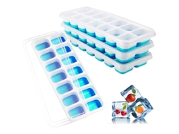 Forma De Silicone Com 4 Compartimentos Para Cubos Gelo, Com Tampa De Fácil Abertura, Azul