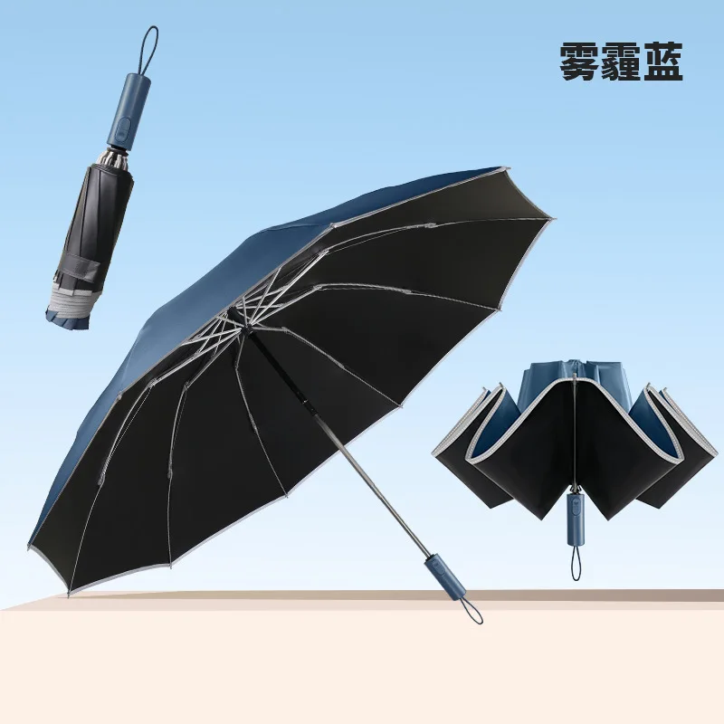 (azul 10k) Guarda-chuva Automático Reverso Para Carro, Guarda-chuva Protetor Solar Com Superfície De Vinil À Prova De Vento