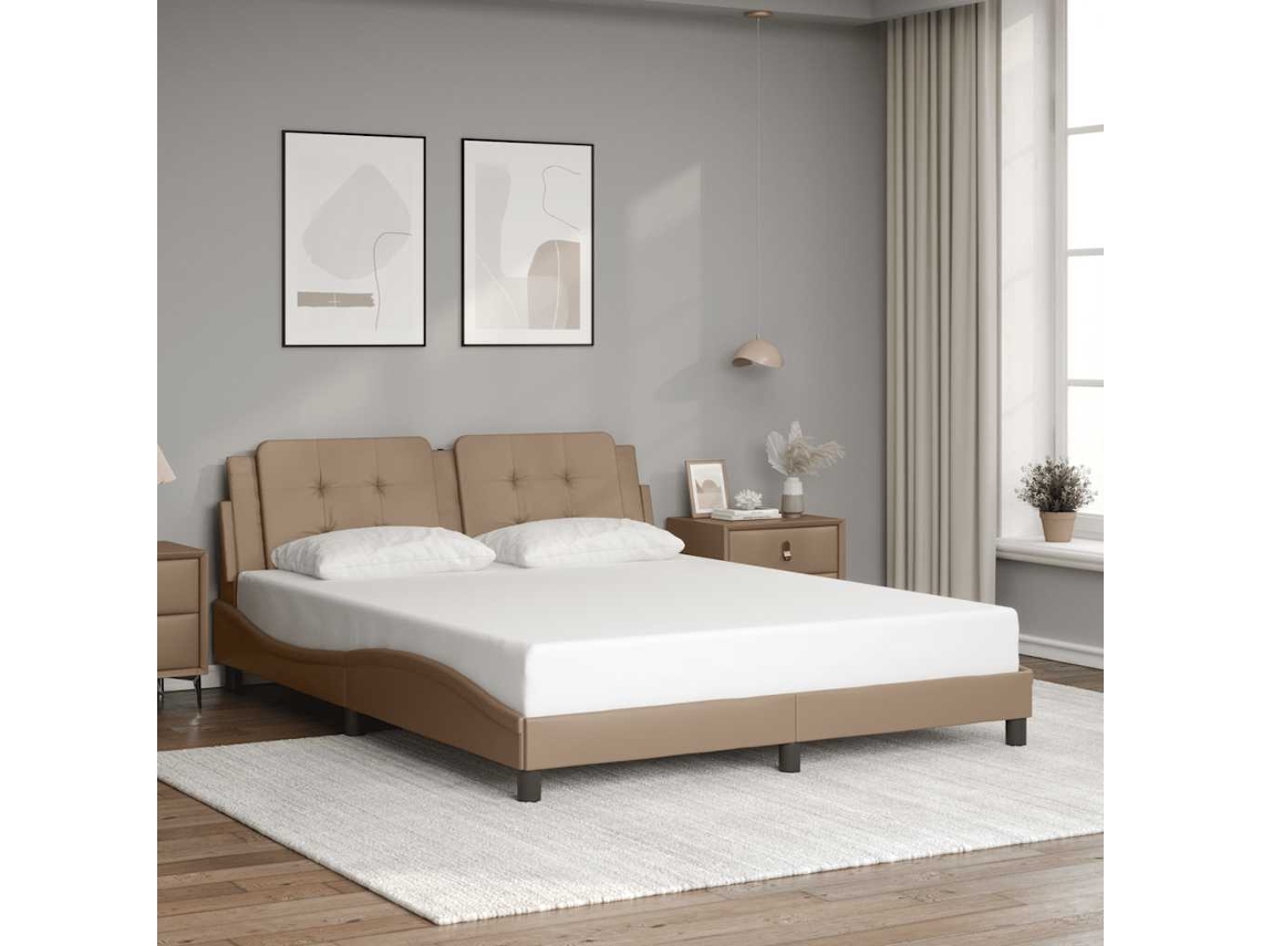 Vidaxl Estrutura De Cama Sem Colchão Zadar 160x200 Cm Couro Artificial Cappuccino