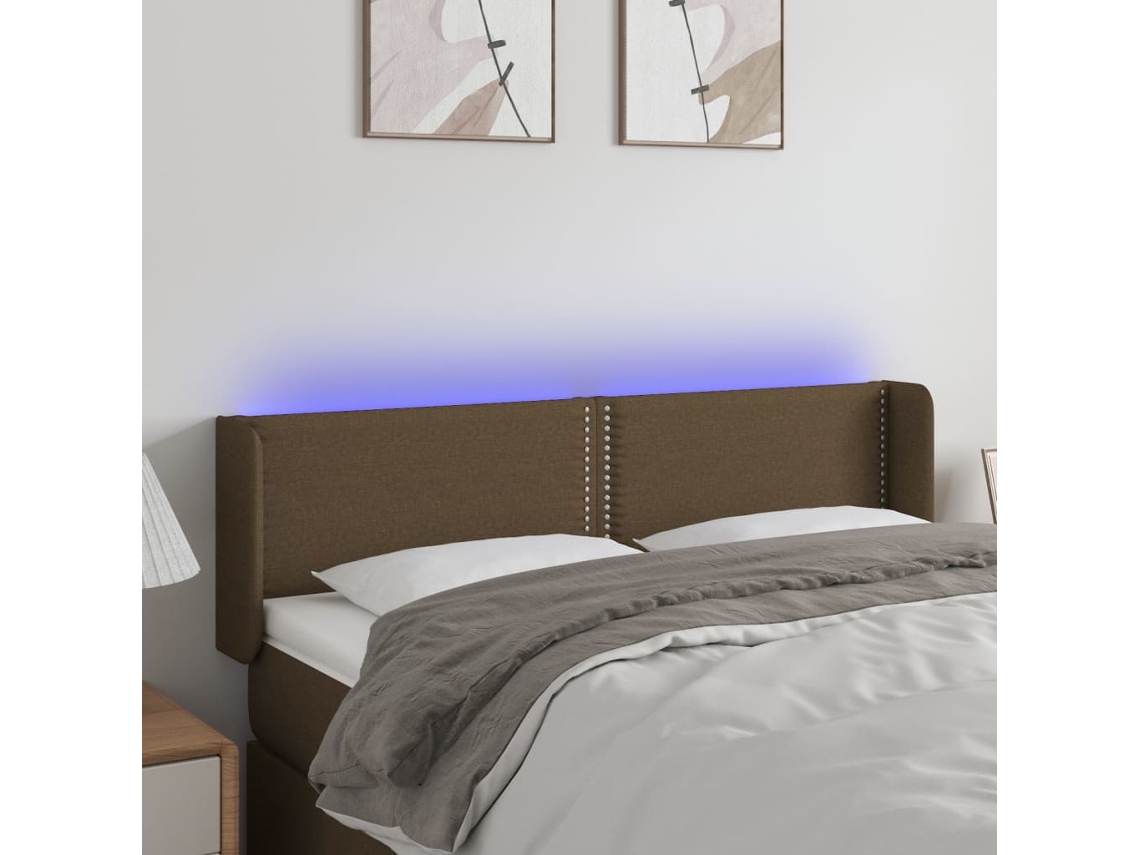 Vidaxl Cabeceira De Cama C/ Luzes Led Tecido 147x16x78/88 Cm Castanho
