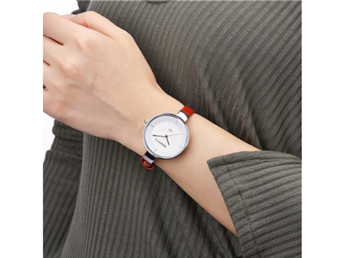 Relógio de Pulso Analógico com Pulseira Pu e Movimento de Quartzo Vermelho