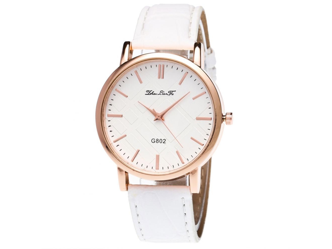 Relógio de pulso Fashion em aço com pulseira de PU, analógico de quartzo redondo (branco)