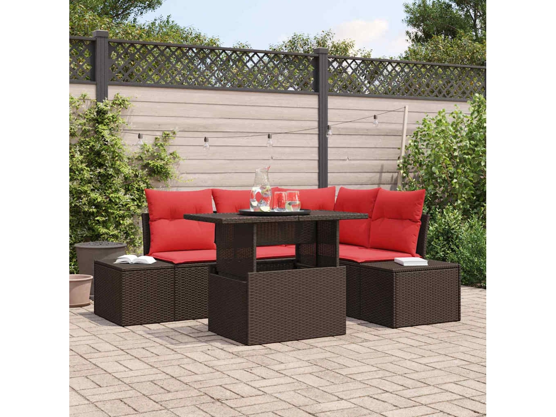Vidaxl Conjunto De Sofá De Jardim 5 Unid. Castanho Vime Pe