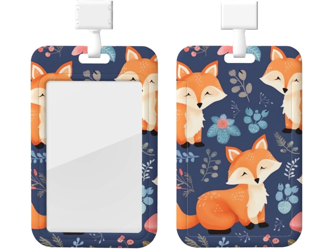 Suporte para Crachá com estampa de Raposa e flores, com cordão, capa protetora de plástico impermeável para Crachá, ideal para...