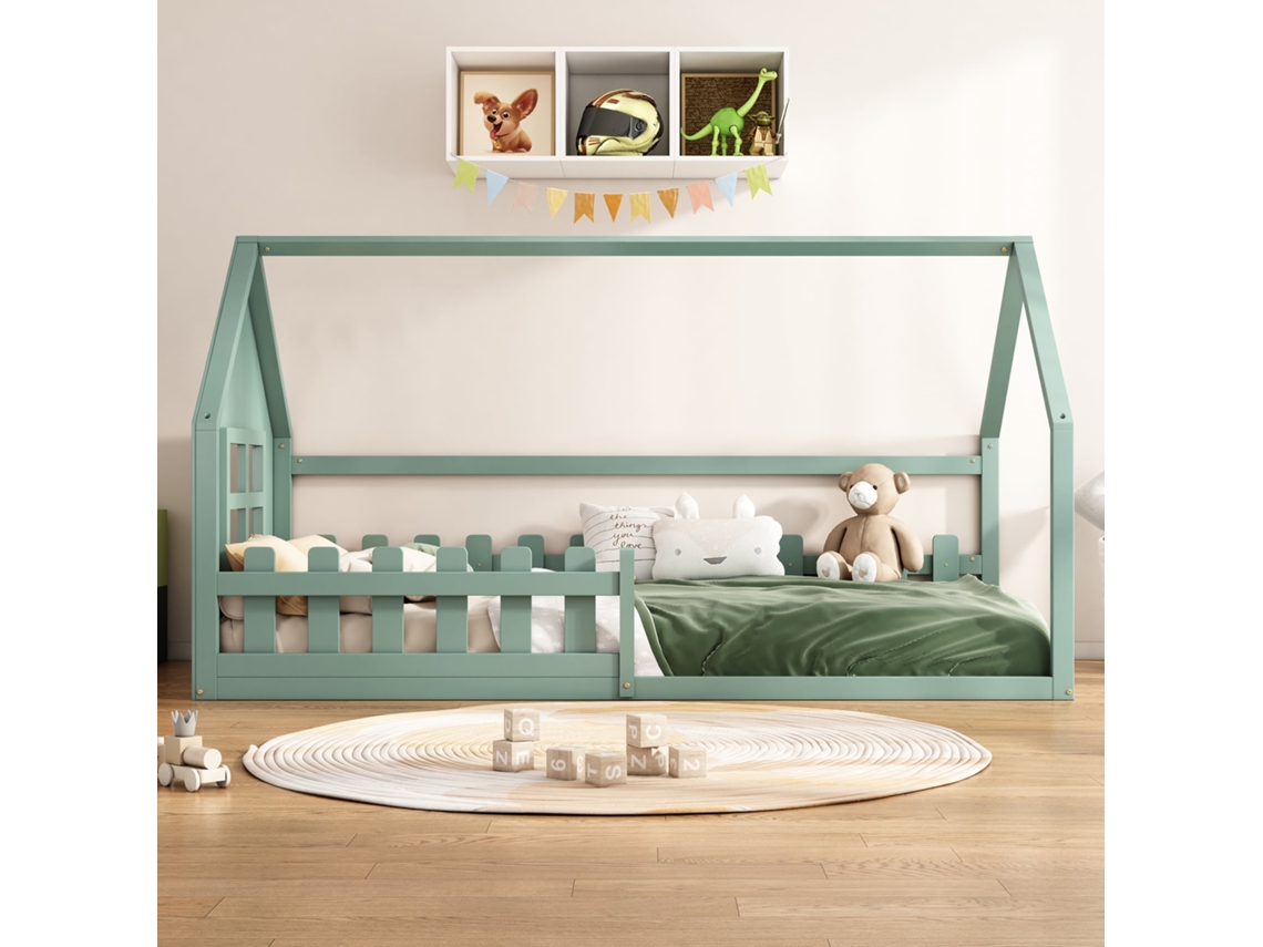Cama Infantil Formato de Casa 90x200 Cm, Verde KOMHTOM