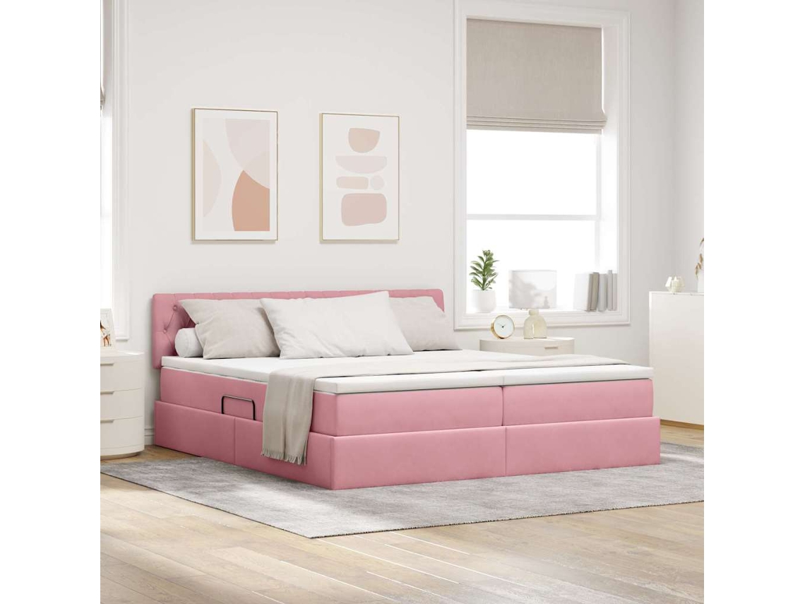 Vidaxl Cama com Armazenamento com Colchão Rosa 90 X 200 Cm