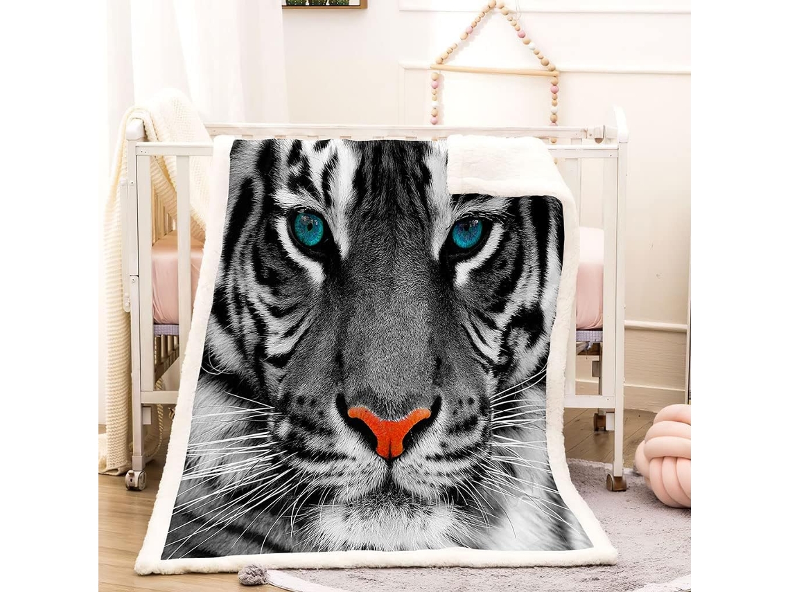 Manta com Estampa 3d de Tigre em Microfibra 150x180cm