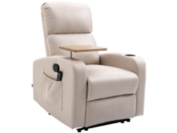 Poltrona De Massagem Relax Elétrica Com 4 Modos De Vibração Reclinação 145° Estofada Em Microfibra Controlo Remoto Mesa 2 Bolsos Laterais E Suporte