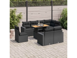 Vidaxl 9 Pcs Conjunto De Sofás P/ Jardim C/ Almofadões Vime Pe Preto