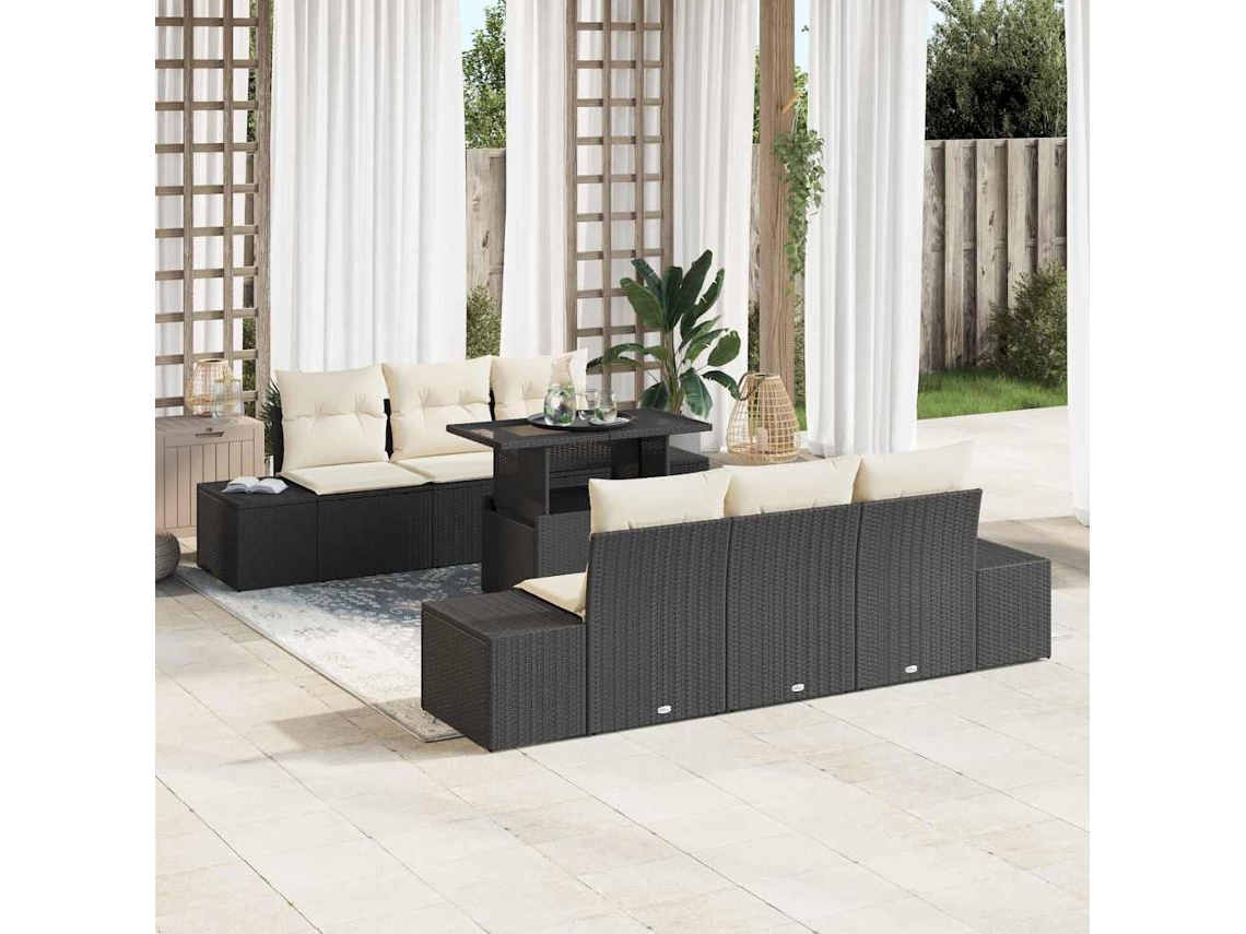 Vidaxl Conjunto De Sofás 7 Unid. Preto E Creme Vime Pe