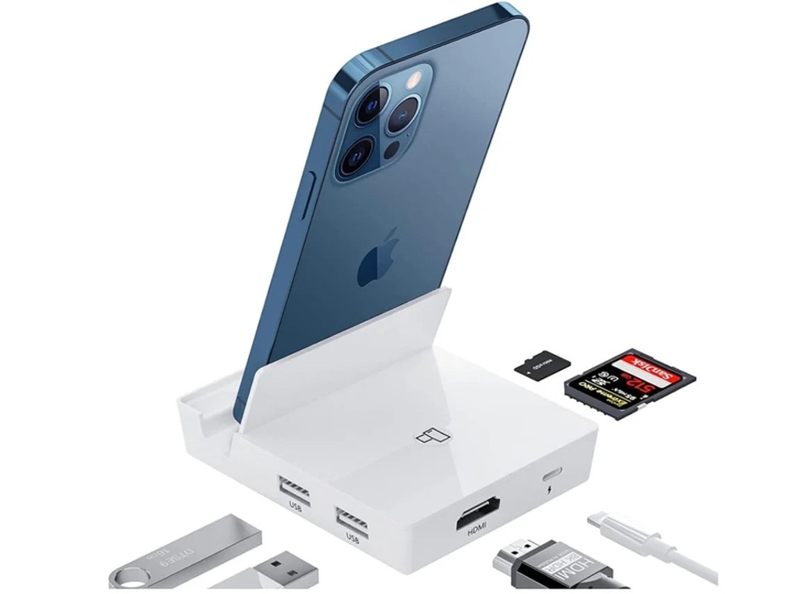 Iluminação para Hdmi Otg Docking Station 6 em 1 Hdmi Usb Hub Av Digital de Câmera Usb Sd Tf Card Reader Fonte de Alimentação YIZHOOD