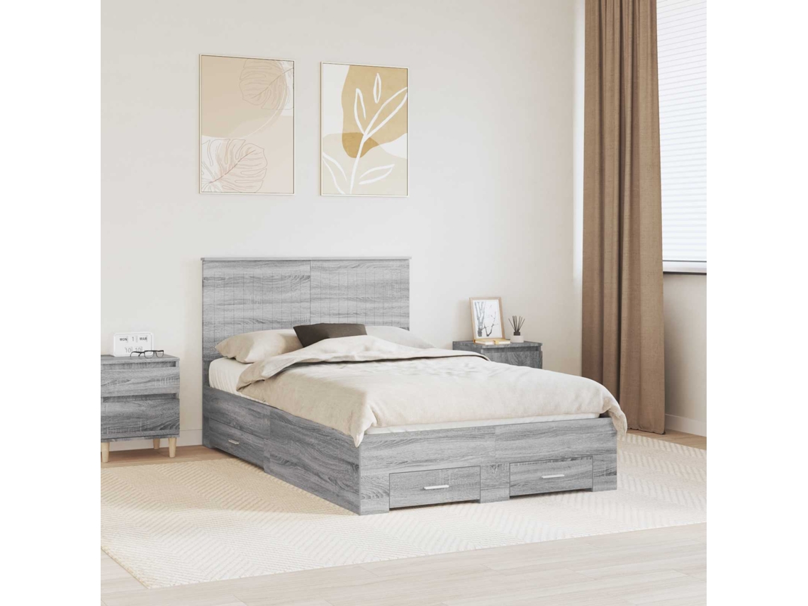 Vidaxl Estrutura Da Cama Com Gaveta Cinza Sonoma 120 X 190 Cm