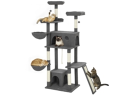 Árvore Para Gatos Com Arranhador, 3 Camas, 2 Nichos, Plataformas E 3 Brinquedos Pendurados, 174 Cm De Altura, Cinza.