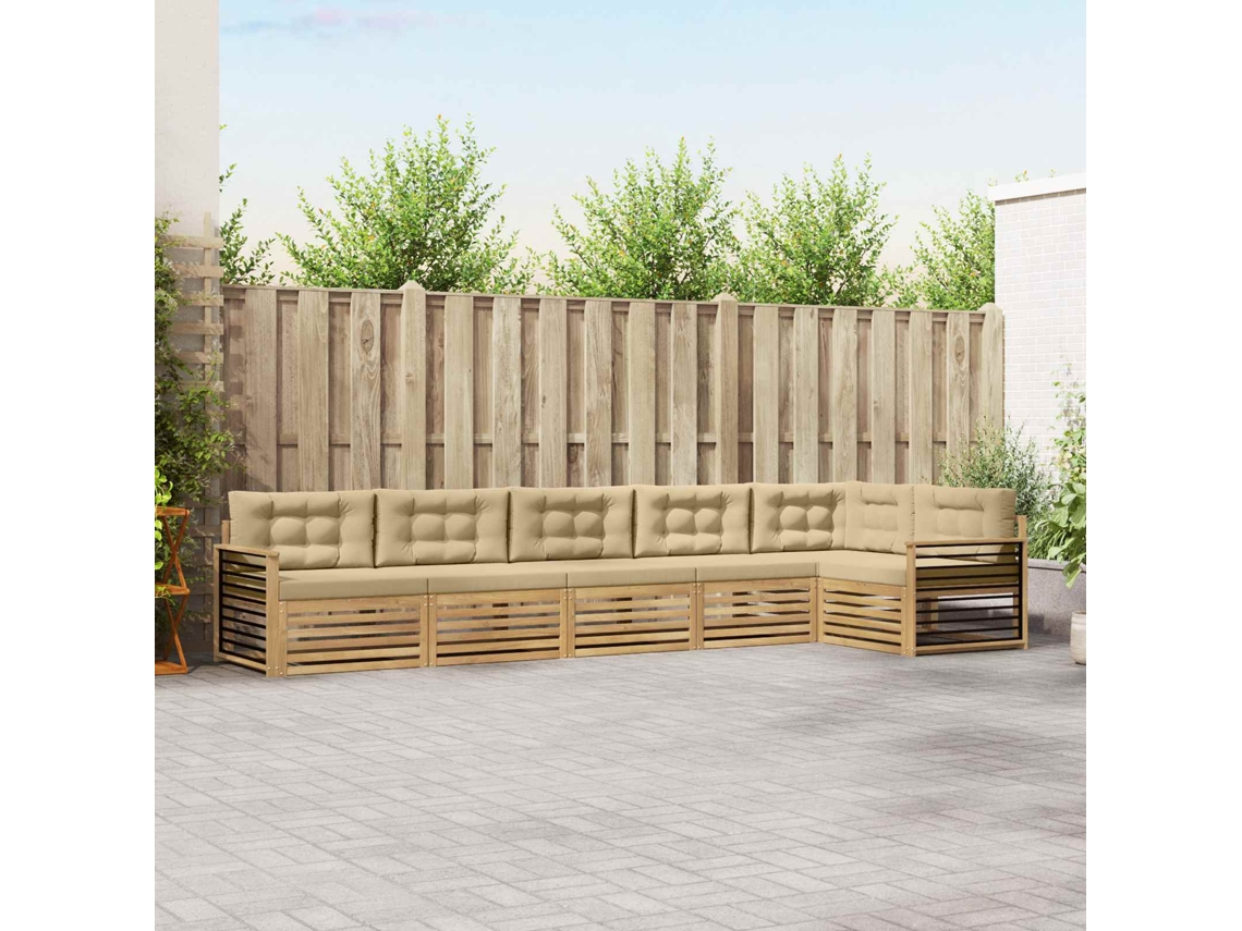Vidaxl Conjunto De Sofás Para Exterior 6 Unid. Branco E Bege Poliéster