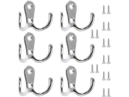 Conjunto De 6 Ganchos Duplos Para Casacos E Portas Com 16 Parafusos, Ganchos Cromados Para Parede, Para Pendurar Chapéus, Gravatas E Roupas