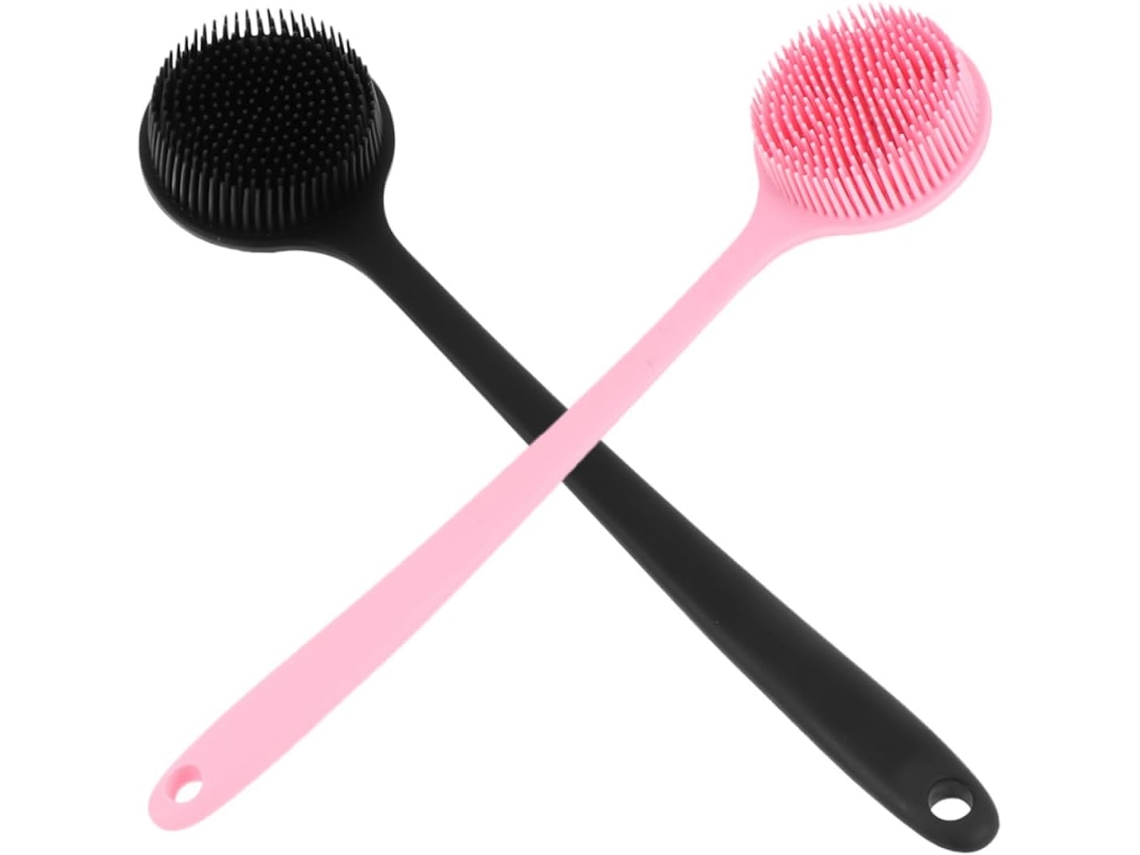 Valiclud Escova De Banho Silicone Com Cabo Longo 2 Peças Para Costas, Chuveiro E Esfoliação Corporal Com Alça Para