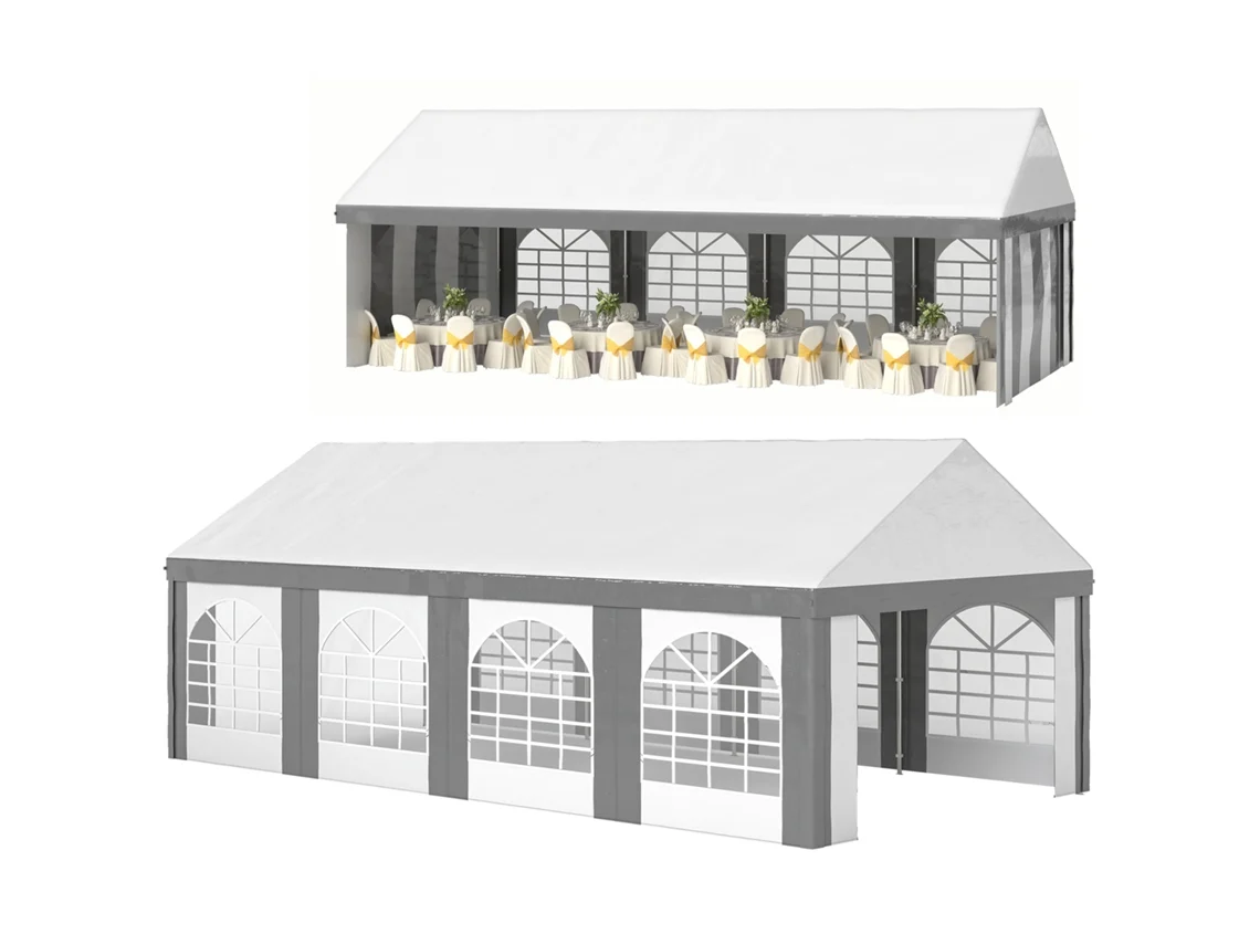 Tenda para Festa 4x8 M Tenda de Jardim com Paredes Removíveis Portas e Janelas Anti uv para Casamento e Eventos Cinzento PROFESIA BOYANG