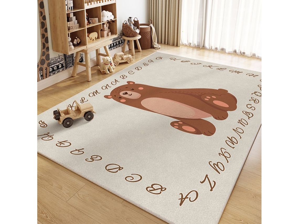 Tapete de Atividades com Alfabeto Animal, Tapete de Engatinhar para Crianças, Tapete Educativo Antiderrapante,urso Marrom/60x90cm GERTIZ
