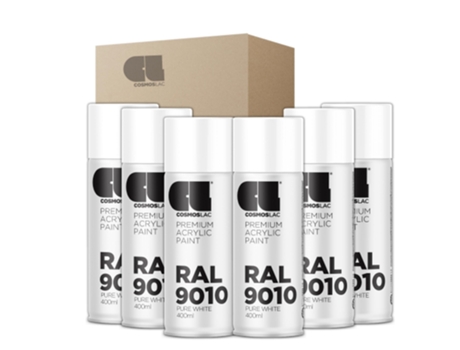 6 X Spray Acrílico Premium Brilhante Ral Cosmos Lac 400 Ml (Ral 9010 Branco Puro)