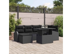 Vidaxl Conjunto De Sofá De Jardim 7 Unid. Preto Vime Pe