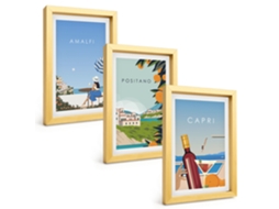 Pinturas Murais Modernasamalfi, Positano E Capri Moldura Dourada Fotos Para O Corredor Espelharte (3 Peças 20x30 Cm)