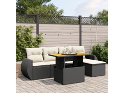 6 Pcs Conjunto Sofás De Jardim C/ Almofadões Vime Pe Preto Dkd Home Decor