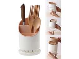Portavasos e Cubiertos para Cozinha com Prato de Drenagem e Buraco de Escorrimento, Organizador de Utensílios com 3 Compartimentos