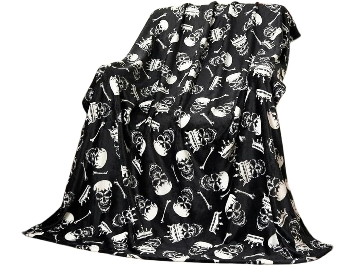 Manta Preta de Halloween Syjym 1 com Estampa Morcego Abóbora Fantasma e Caveira Ideia Presente para Decorar